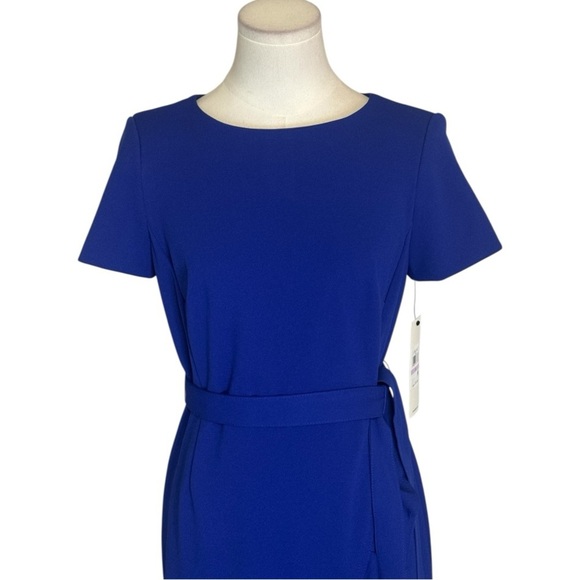 Calvin Klein Royal Blue Mini Dress Ruffle Belted Sheath Soze 6 6P Party Work NWT - Picture 9 of 13